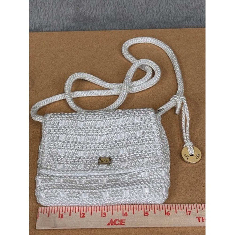 The‎ Sak White Crochet Ribbon Woven Small Crossbody Bag Flap Closure Boho - Picture 2 of 10